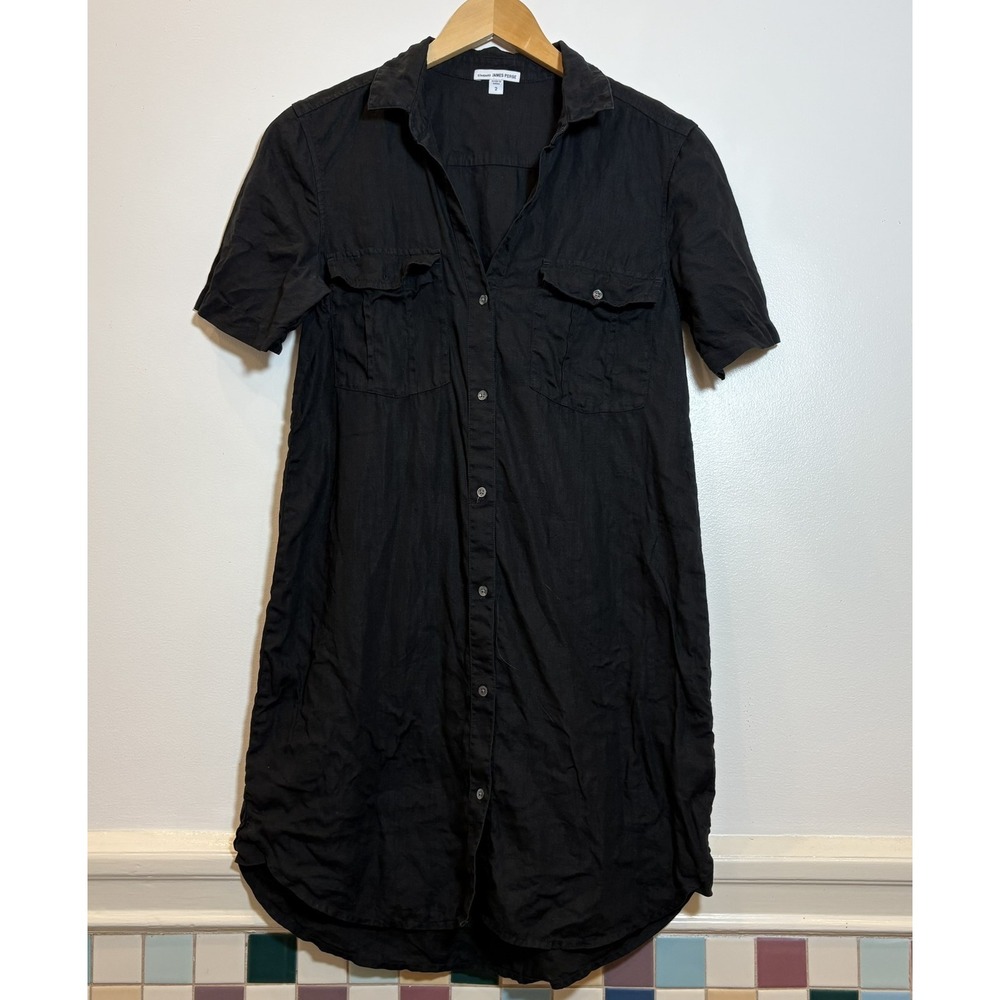 Standard James Perse Shirt Dress Black Linen Cupro Utility Minimalist Sz 2 M top - Picture 2 of 13